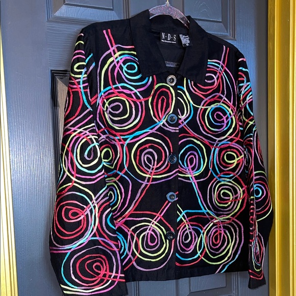 Women's Black Blazer with Vibrant Swirl Patterns - Picture 11 of 14